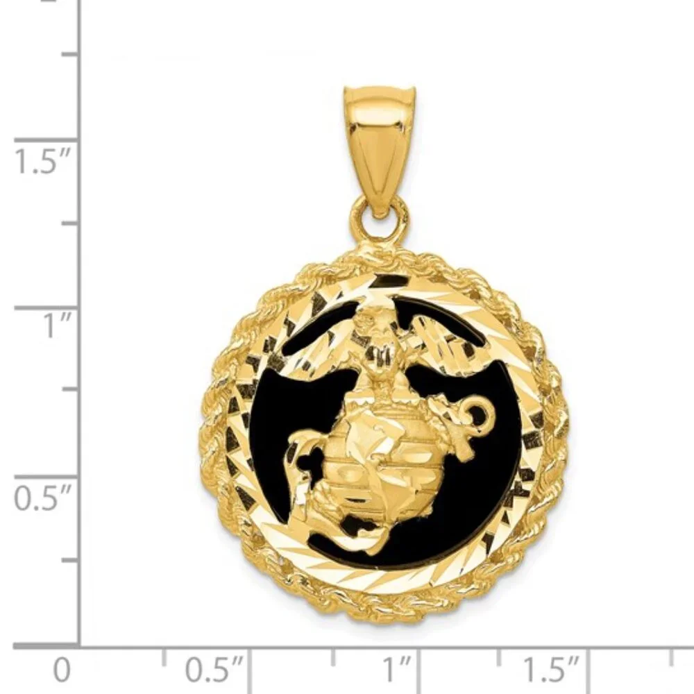 14K Gold U.S. Marine Corps Charm with Genuine Onyx – Licensed Military Jewelry